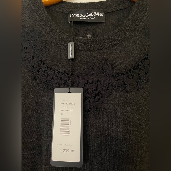 NWT Dolce & Gabbana black cashmere and silk lace light sweater sleeveless top. - Picture 7 of 12